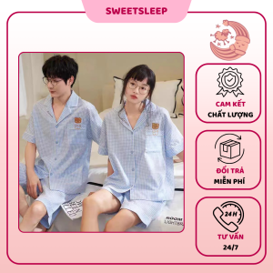 Đồ ngủ cặp caro xanh gấu