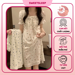 Váy ngủ hai dây SWEETSLEEP, đầm ngủ thun cotton hoạt hình mềm không có đệm ngực dễ thương