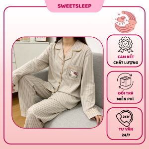 Bộ đồ ngủ Hello Kitty chất liệu mềm mại, họa tiết sọc