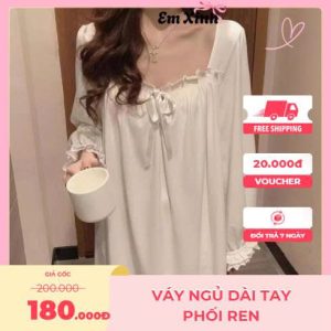 Váy ngủ dài tay màu trắng phối ren SweetSleeep