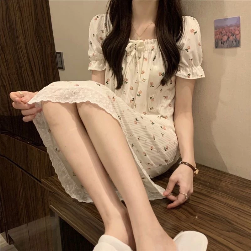 Váy ngủ hai dây SWEETSLEEP, đầm ngủ thun cotton hoạt hình mềm không có đệm ngực dễ thương - Image 3