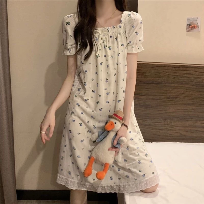 Váy ngủ hai dây SWEETSLEEP, đầm ngủ thun cotton hoạt hình mềm không có đệm ngực dễ thương - Image 5