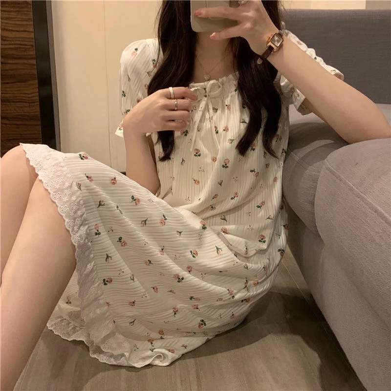 Váy ngủ hai dây SWEETSLEEP, đầm ngủ thun cotton hoạt hình mềm không có đệm ngực dễ thương - Image 4